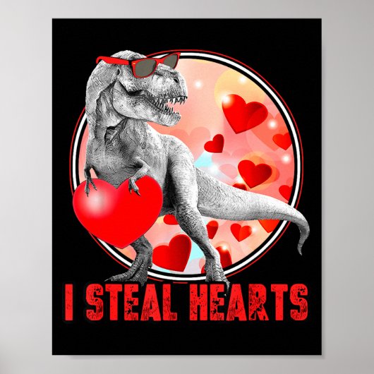 Poster Saint-Valentin Dinosaure T Rex Je Vole des Cœurs D (Devant)