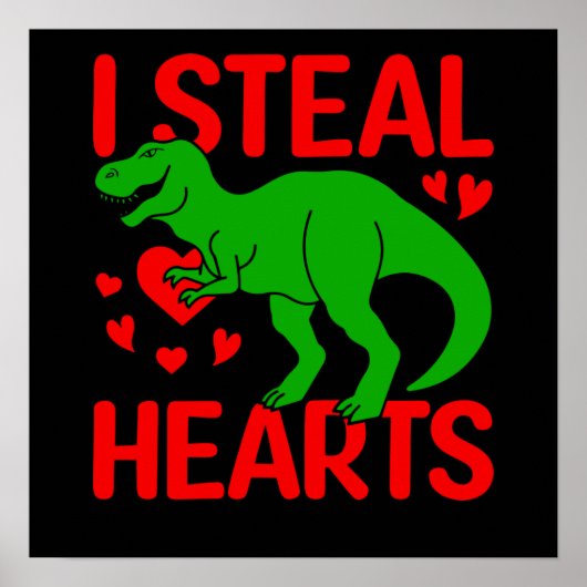 Poster Saint-Valentin Dinosaure Vert Je Vole des Cœurs (Devant)