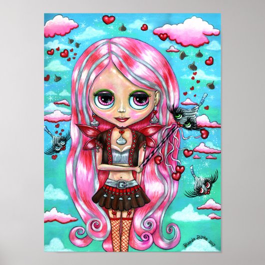 Poster Saint Valentin Fairy Pink cheveux Chocolat Baisers (Devant)