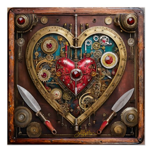 Poster Saint-Valentin Guerrier Steampunk Rubis Et Poignar (Devant)