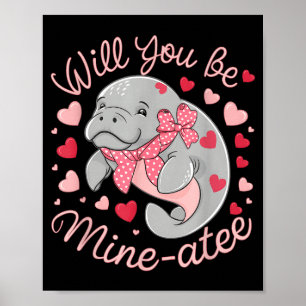 Poster Saint-Valentin Lamantin Mignon Animaux Cœurs Veux-