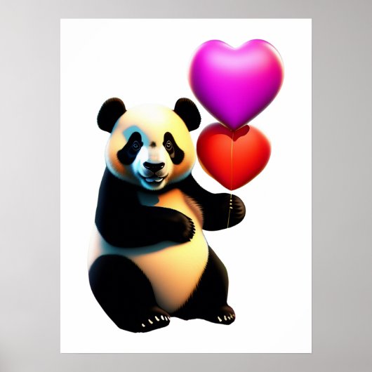 Poster Saint Valentin, Panda & Heart Balloon, Saint Valen (Devant)