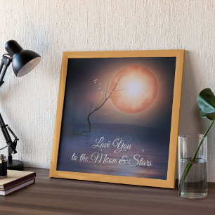 Poster Saint Valentin Pêche bleueTexte personnalisé Lune 