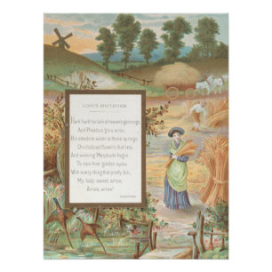 Poster Saint-Valentin Rétro Vintage, Paysage de Campagne