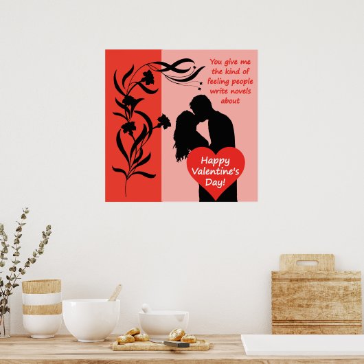 Poster Saint Valentin sentant couple de fleurs embrasser  (Cuisine)