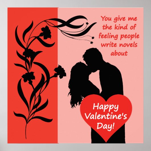 Poster Saint Valentin sentant couple de fleurs embrasser  (Devant)