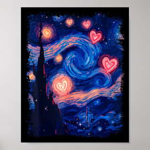 Poster Saint-Valentin Van Gogh Nuit Étoilée Cœur Assorti