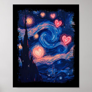 Poster Saint-Valentin Van Gogh Nuit étoilée Cœur Assorti 