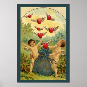 Poster Saint-Valentin victorien vintage, Chérubins Cœurs