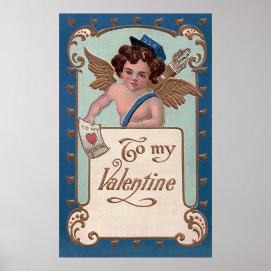 Poster Saint Valentin vintage, Cherub avec lettres d'amou (Devant)