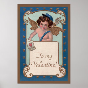 Poster Saint-Valentin vintage, chérubin avec lettres d'am