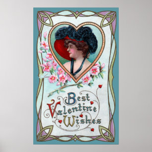 Poster Saint-Valentin vintage, Femme élégante dans un cœu