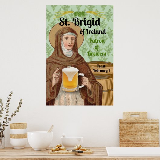 Poster Sainte Brigitte d'Irlande et son tonneau de bière (Cuisine)