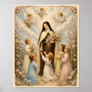 Poster Sainte Thérèse de Lisieux "Petite Fleur" avec enfa
