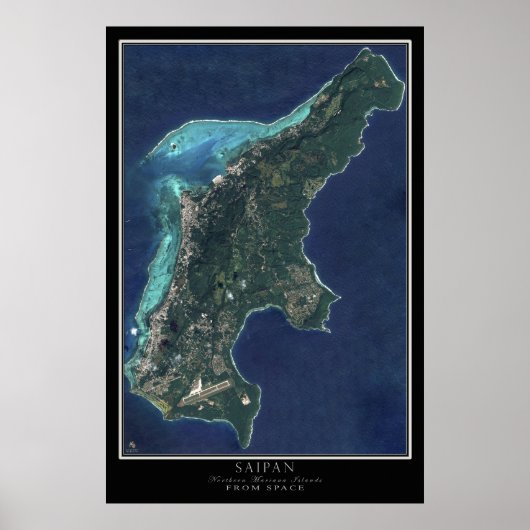 Poster Saipan - Carte satellite des îles Mariannes du Nor (Devant)