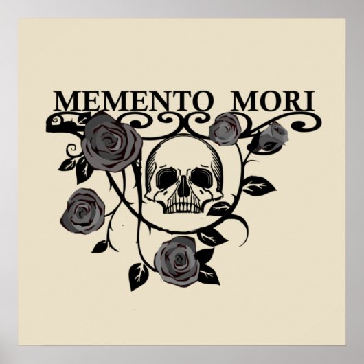 Poster Saisir le Jour - Roses Noires - Crâne Memento Mori (Devant)