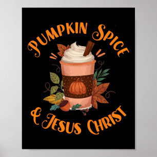 Poster Saison Automne Belle Épice Citrouille Et Jésus Chr