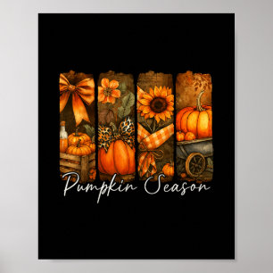 Poster Saison de la citrouille d'automne Feuilles Coquett