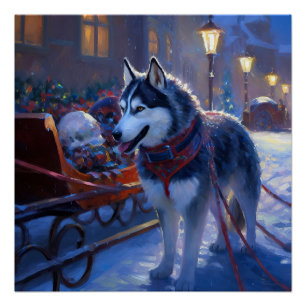 Poster Saison de Noël Sibérienne Husky