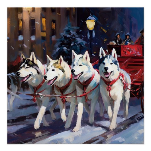 Poster Saison de Noël Sibérienne Husky (Devant)