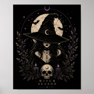 Poster Saison de sorcière gothique Halloween Lune Magie E