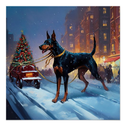 Poster Saison Festive de Noël Doberman (Devant)