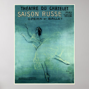Poster SAISON RUSSE OPÉRA BALLET Théâtre Vintage français