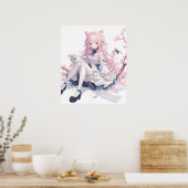 Poster Sakura Anime Fille de chat rose (Cuisine)