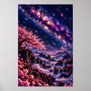 Poster Sakura Cosmique : Art de la Galaxie Céleste Nuit G