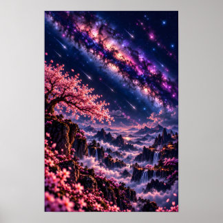 Poster Sakura Cosmique : Art de la Galaxie Céleste Nuit G