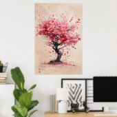 Poster Sakura dans le vent – Peinture de fleurs de cerisi (Bureau à domicile)