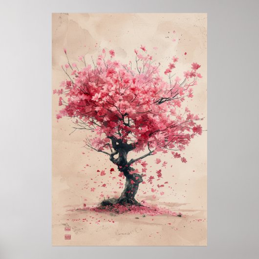 Poster Sakura dans le vent – Peinture de fleurs de cerisi (Devant)