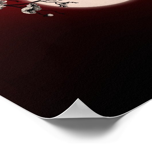 Poster Sakura - fleur blanche - lune (Coin)