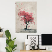 Poster Sakura in the Wind – Japanese Cherry Blossom Paint (Bureau à domicile)