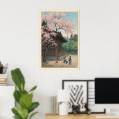 Poster Sakura Jiin Print Spring Temple Scene with Kids (Bureau à domicile)