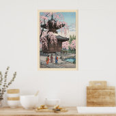 Poster Sakura Pagoda Art Print Vintage Japanese Garden (Cuisine)