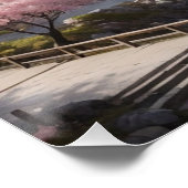 Poster Sakura Peinture avec Pagode et Rivière (Coin)