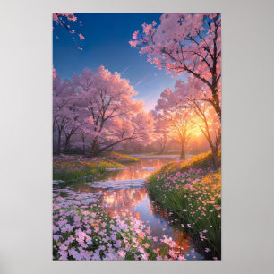 Poster Sakura Reverie du coucher du soleil