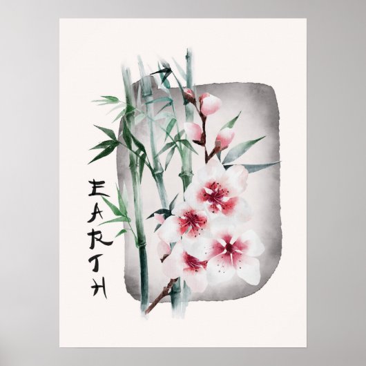 Poster Sakura rose cerisier japonais fleurs Nature Terre (Devant)