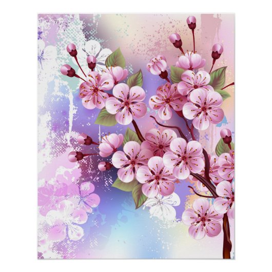 Poster Sakura rose sur la peinture Arrière - plan (Devant)