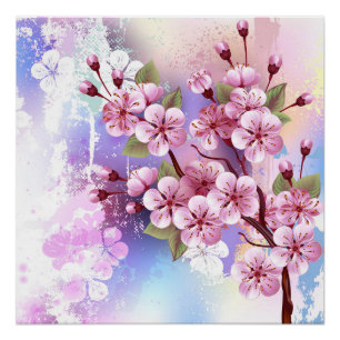 Poster Sakura rose sur la peinture Arrière - plan