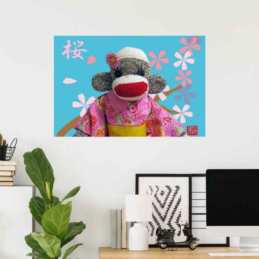 Poster Sakura Sock Monkey (Bureau à domicile)