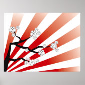 Poster Sakura Sunrise Blanc Cerise Fleurs Fleurs Zen (Devant)
