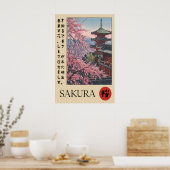 Poster Sakura Temple Print Japanese Pagoda, Cherry (Cuisine)