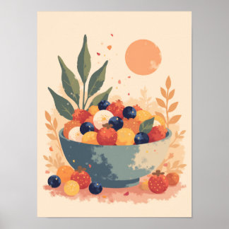 Poster Salade de fruits Boho minimaliste Mur de cuisine A