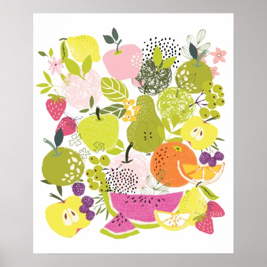 Poster Salade de fruits; collage de fruits d'été (Devant)