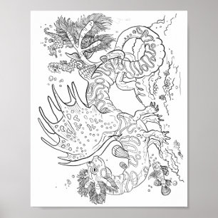 Poster Salamandarin Sea Dragon Line Art Couleur de votre 