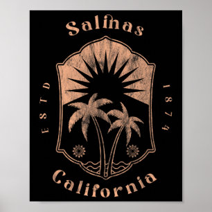 Poster Salinas Californie Rétro Surfeur Plage Vintage