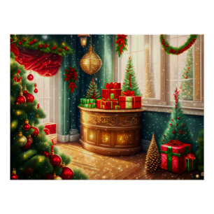 Poster Salle à la décoration festive, Noël traditionnel