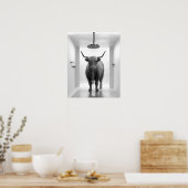 Poster Salle de bain avec douche Highland Cow Noir et bla (Cuisine)